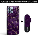 Geometric Purple Glass case with Slider Phone Grip Combo