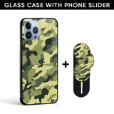 Army Green Glass case with Slider Phone Grip Combo
