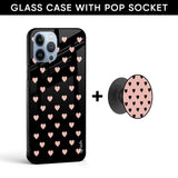 Heart Pattern Glass case with Round Phone Grip Combo