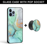 Green Marble Glass case with Round Phone Grip Combo