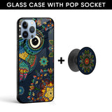 Owl Art Glass case with Round Phone Grip Combo