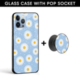 Pastel Blue Glass case with Round Phone Grip Combo