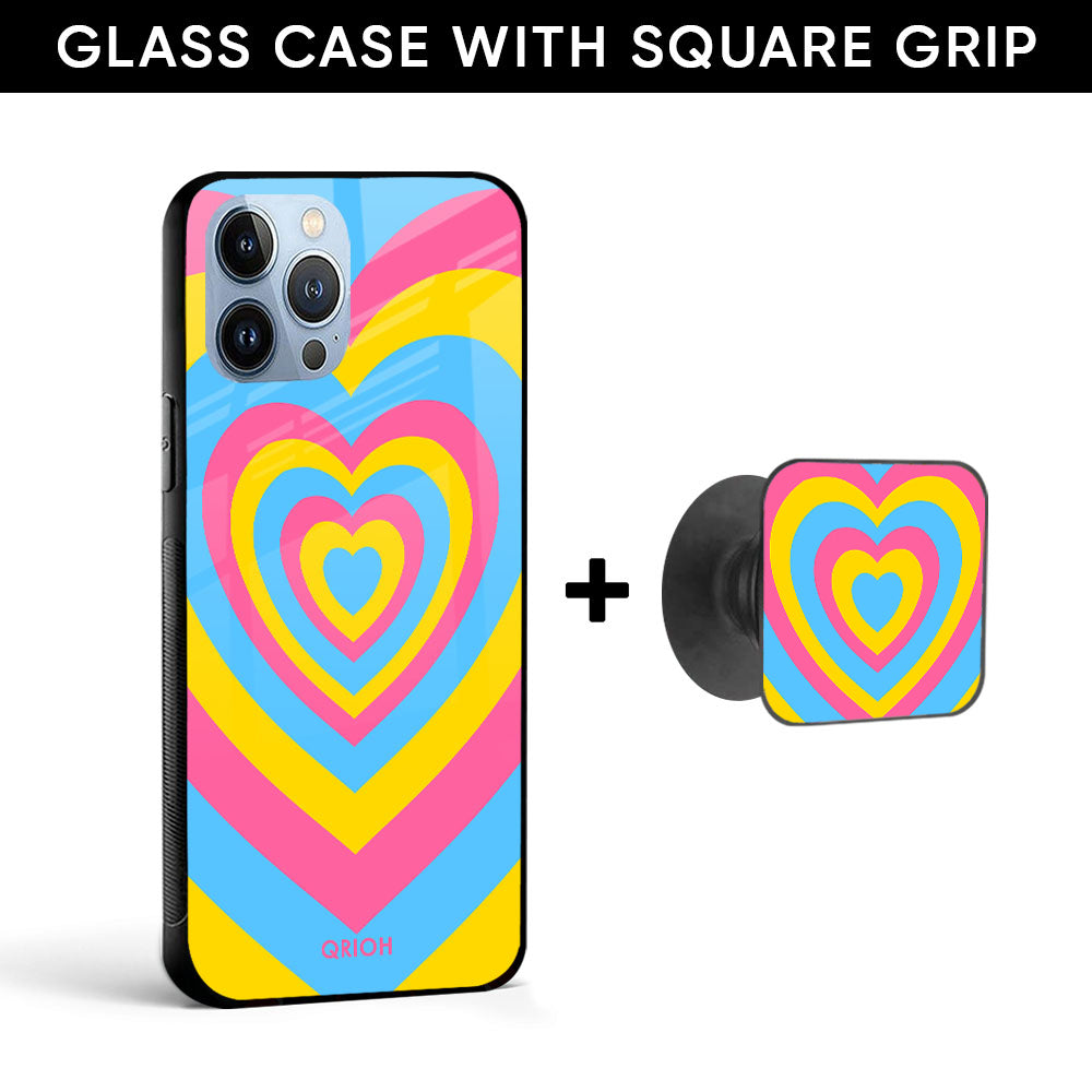Y2K Heart Glass case with Square Phone Grip Combo