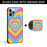 Y2K Heart Glass case with Square Phone Grip Combo