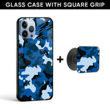 Army Blue Glass case with Square Phone Grip Combo