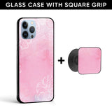 Pink Floral Glass case with Square Phone Grip Combo