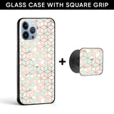 Geometric Marble Glass case with Square Phone Grip Combo