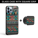 Mandala Pattern Glass case with Square Phone Grip Combo