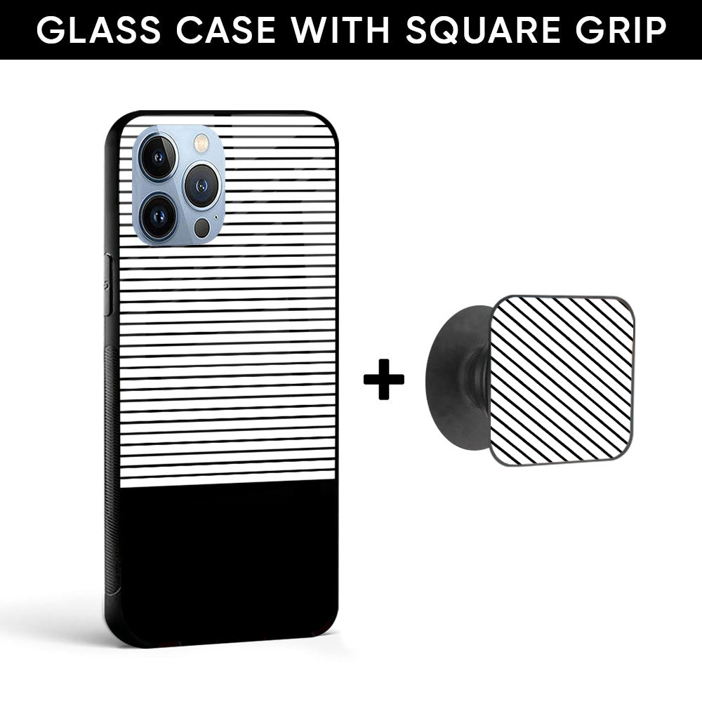 Horizontal Stripes Glass case with Square Phone Grip Combo