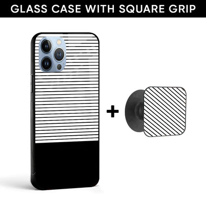 Horizontal Stripes Glass case with Square Phone Grip Combo