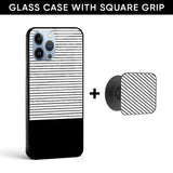 Horizontal Stripes Glass case with Square Phone Grip Combo