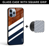 Bold Stripes Glass case with Square Phone Grip Combo
