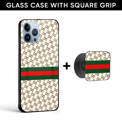 Luxurious Patern Glass case with Square Phone Grip Combo