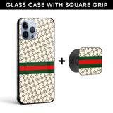 Luxurious Patern Glass case with Square Phone Grip Combo