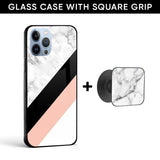 Marble Stripe Glass case with Square Phone Grip Combo