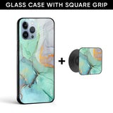 Green Marble Glass case with Square Phone Grip Combo