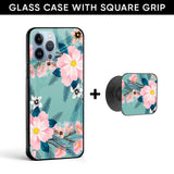 Graceful Floral Glass case with Square Phone Grip Combo