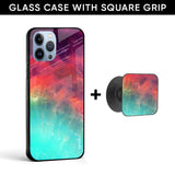 Colorful Aura Glass case with Square Phone Grip Combo