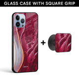 Crimson Ruby Glass case with Square Phone Grip Combo