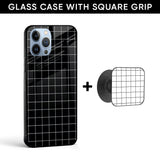 Checked Square Pattern Glass case with Square Phone Grip Combo