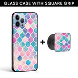 Pastel Colorful Glass case with Square Phone Grip Combo