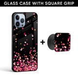 Heart Rain Fall Glass case with Square Phone Grip Combo