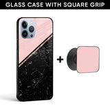 Marble Texture Pink Glass case with Square Phone Grip Combo