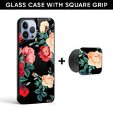 Floral Bunch Glass case with Square Phone Grip Combo
