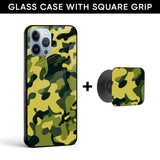 Army Green Glass case with Square Phone Grip Combo
