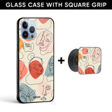 Abstract Faces Glass case with Square Phone Grip Combo