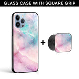 Pink Shale Marble Glass case with Square Phone Grip Combo