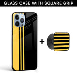 Black And Yellow Stripes Glass case with Square Phone Grip Combo