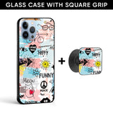 Just For You Glass case with Square Phone Grip Combo