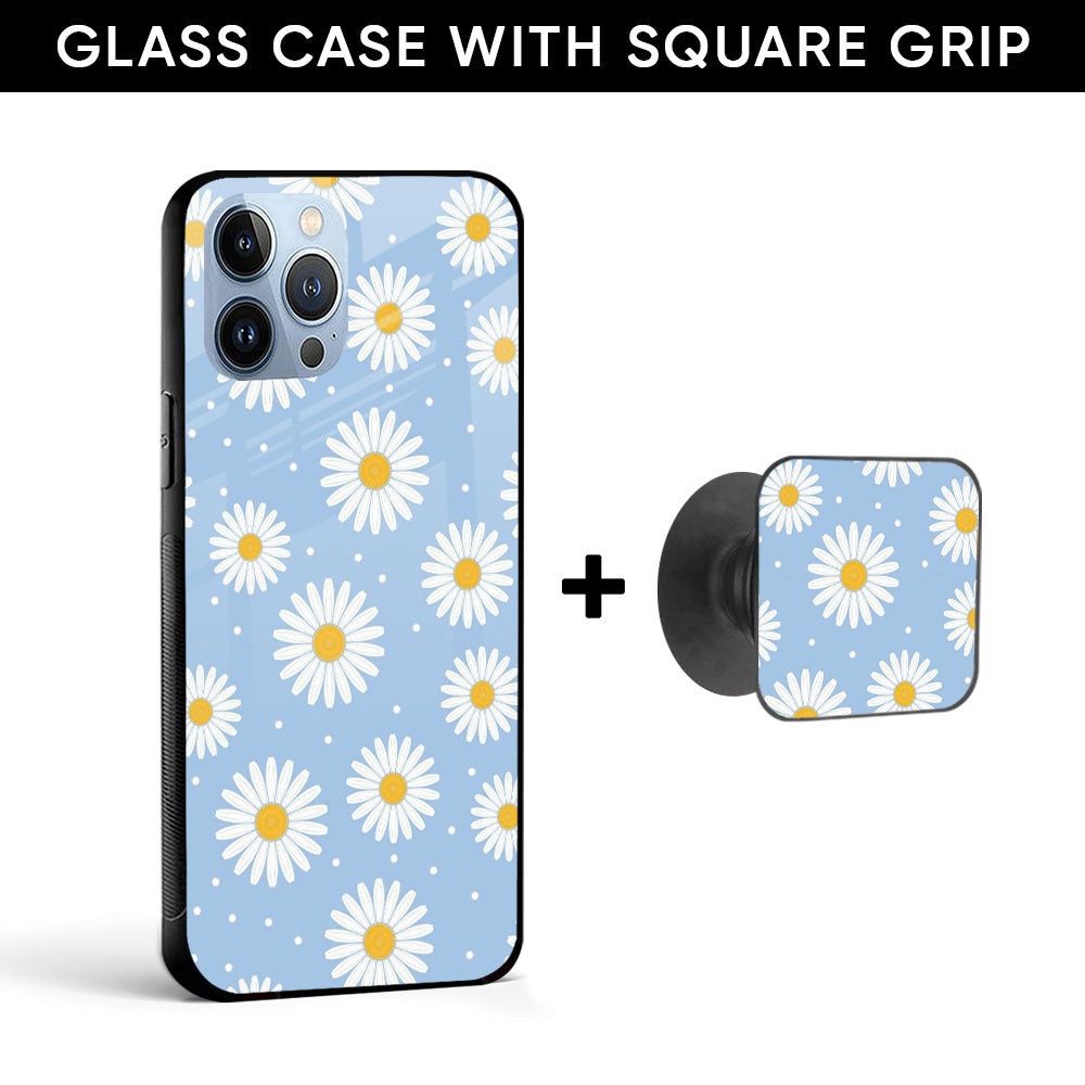 Pastel Blue Glass case with Square Phone Grip Combo