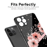 Floral Black Band Glass Case For iPhone 14 Pro