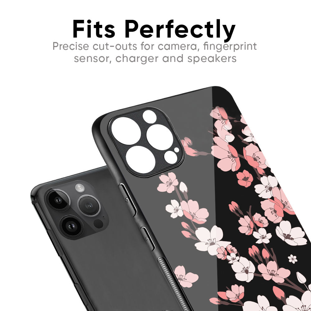 Black Cherry Blossom Glass Case for iPhone XS Max