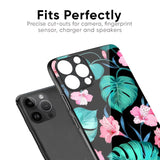 Tropical Leaves & Pink Flowers Glass Case for iPhone 13