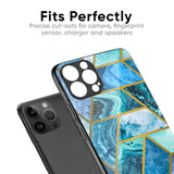 Turquoise Geometrical Marble Glass Case for iPhone 14