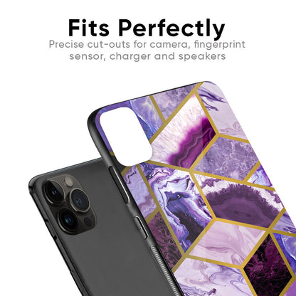 Purple Rhombus Marble Glass Case for iPhone SE 2022