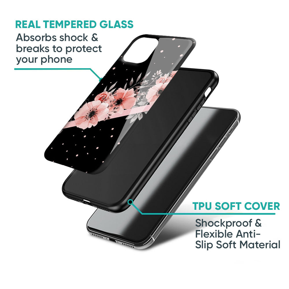 Floral Black Band Glass Case For iPhone XS Max