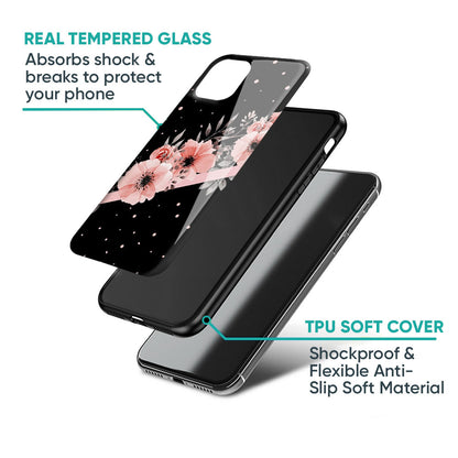 Floral Black Band Glass Case For Vivo X50 Pro