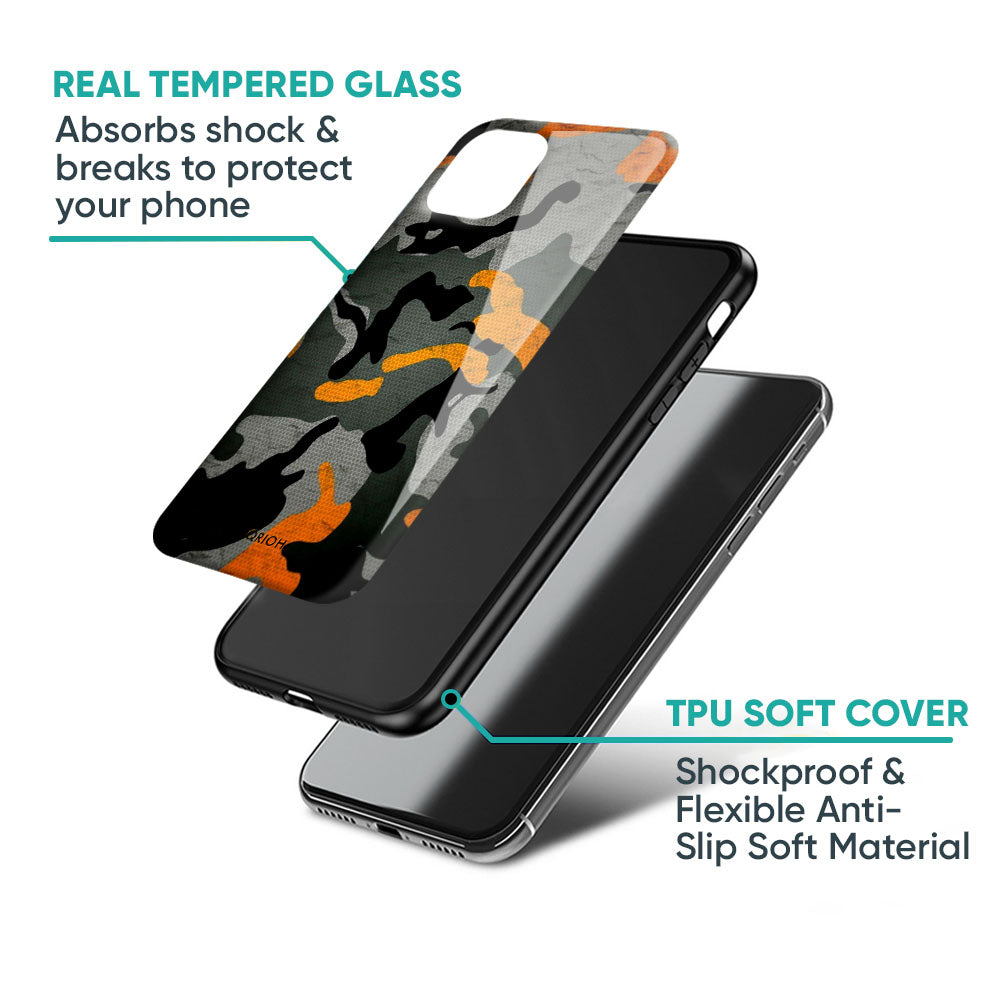 Camouflage Orange Glass Case For iPhone XS Max