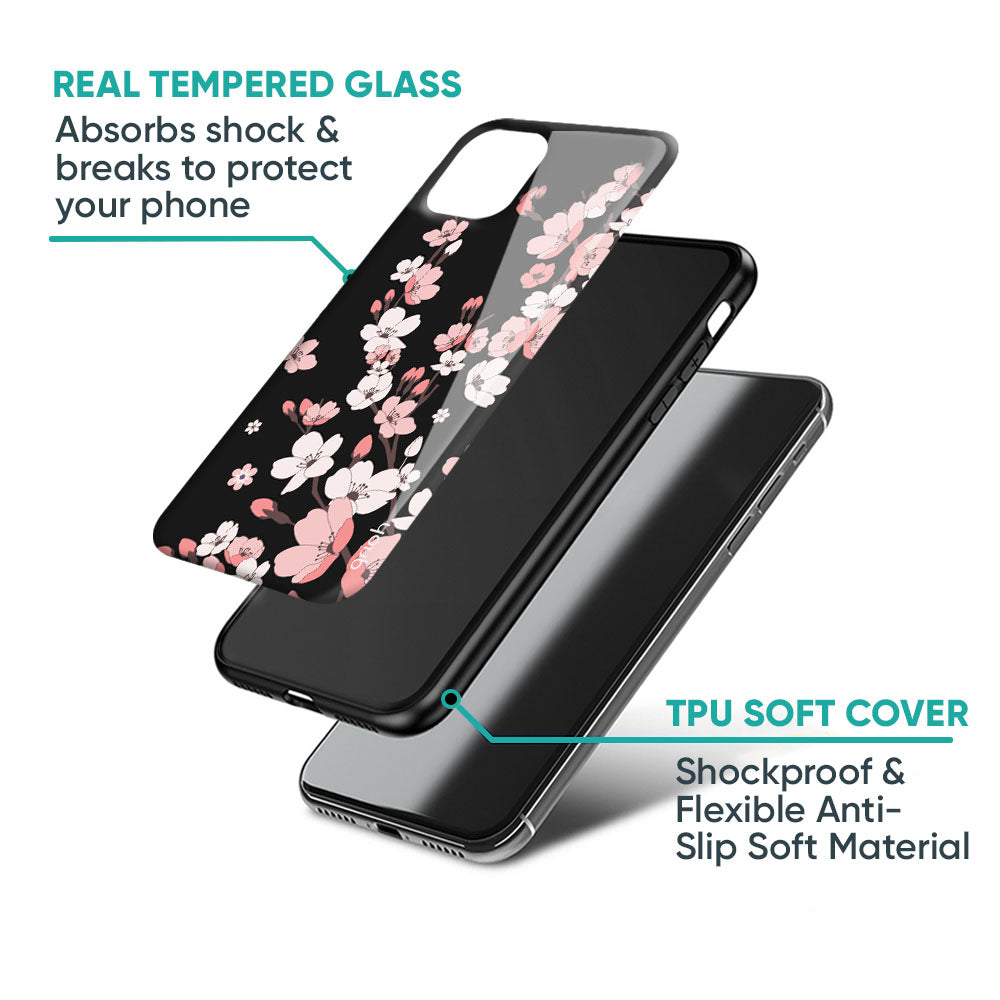 Black Cherry Blossom Glass Case for iPhone XS Max