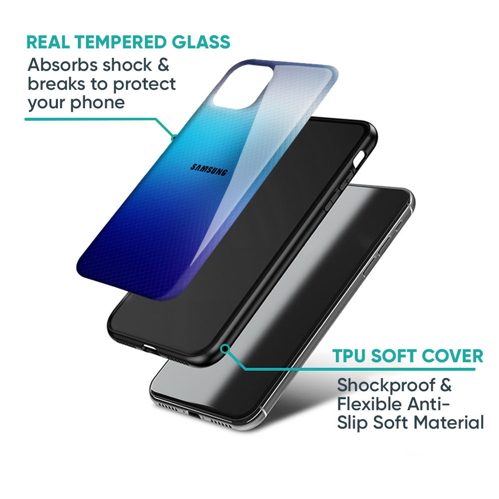 Blue Rhombus Pattern Glass Case for Samsung Galaxy S21 Plus