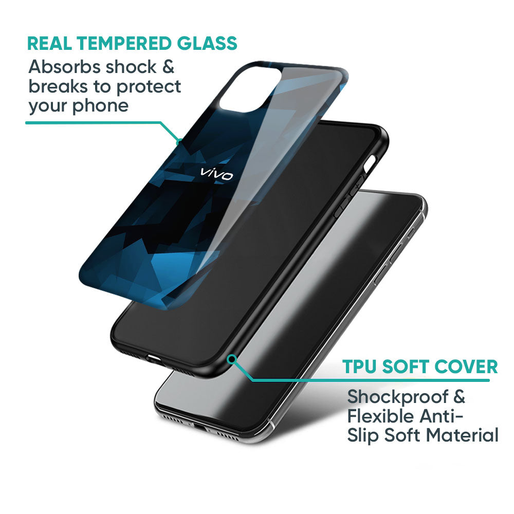 Polygonal Blue Box Glass Case For Vivo X50 Pro