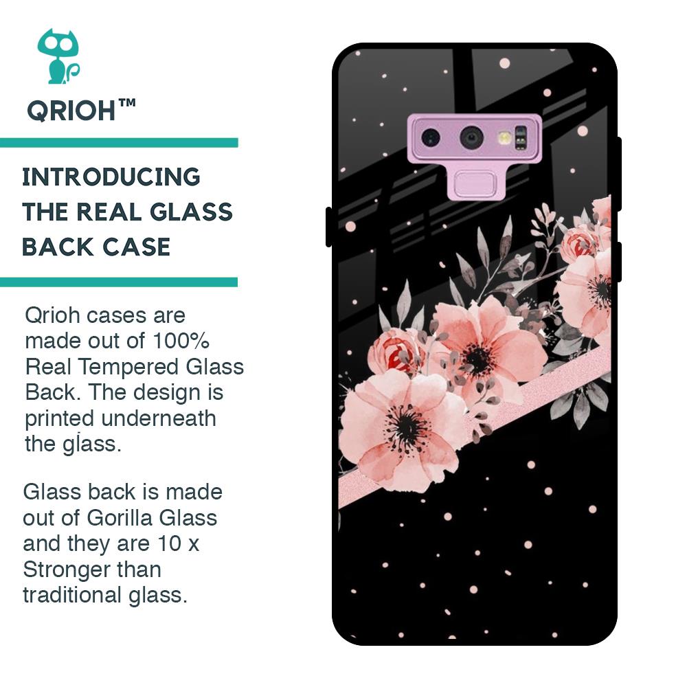 Floral Black Band Glass Case For Samsung Galaxy Note 9