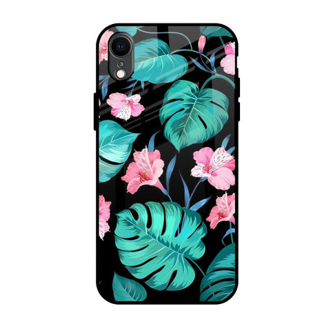 Tropical Leaves & Pink Flowers iPhone XR Glass Back Cover Online