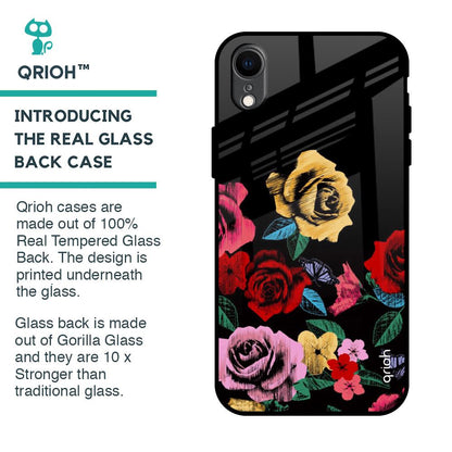 Floral Decorative Glass Case For iPhone XR