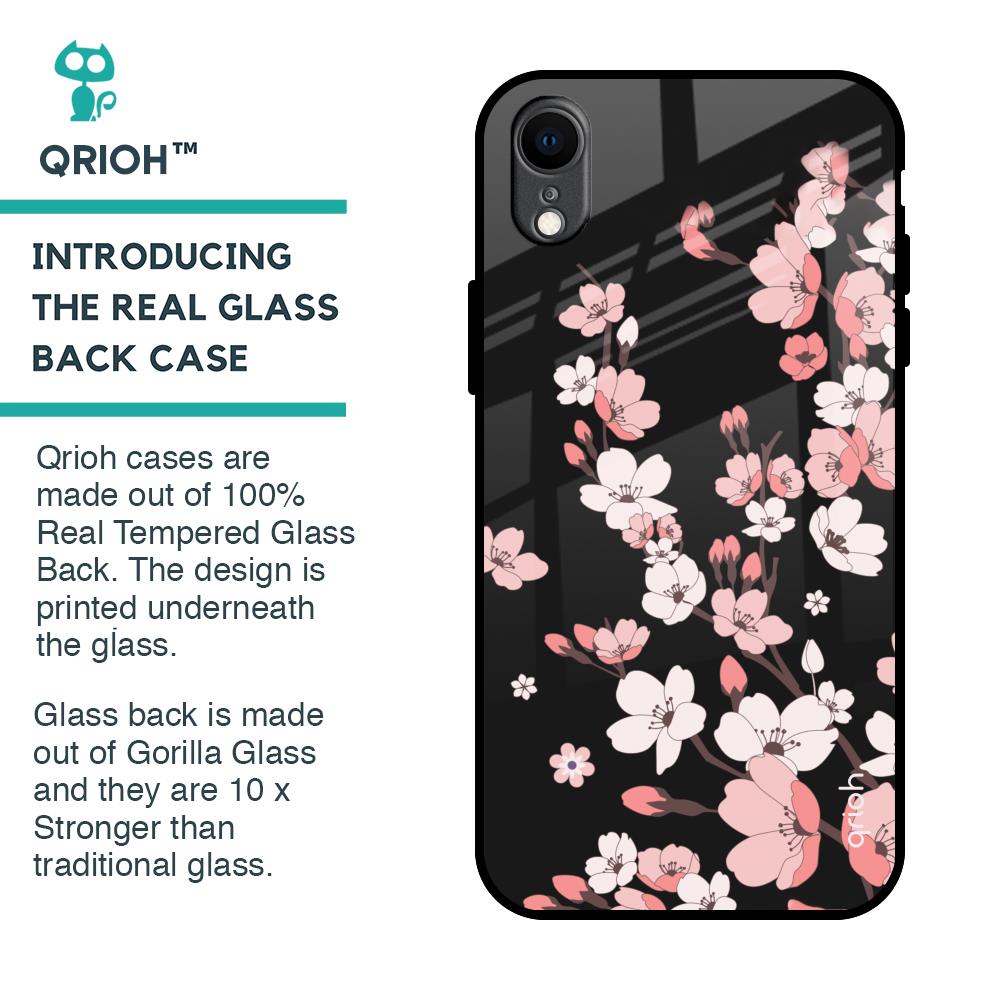 Black Cherry Blossom Glass Case for iPhone XR