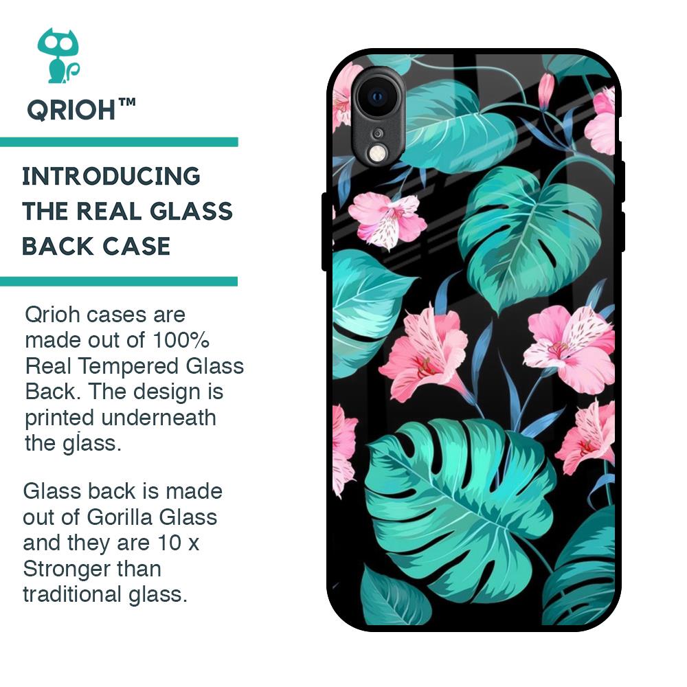 Tropical Leaves & Pink Flowers Glass Case for iPhone XR